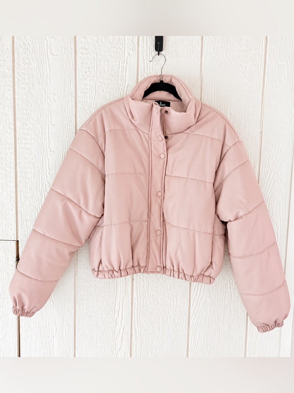 Lulus Dusty Rose Pink Faux Leather Vegan Leather Cropped Puffer Balletcore M